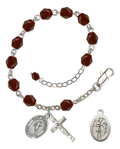 Saint Sebastian Rugby Rosary Bracelet - Silver Plate - January - Garnet