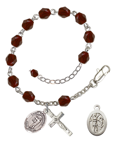 Saint Sebastian Archery Rosary Bracelet - Silver Plate - January - Garnet