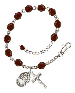 Saint Ignatius of Loyola Rosary Bracelet - Silver Plate - January - Garnet