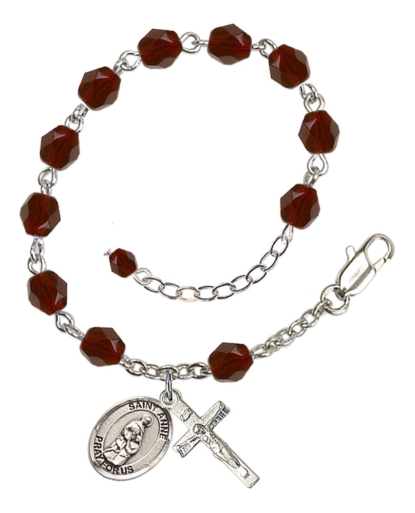 Saint Anne Rosary Bracelet - Silver Plate - January - Garnet