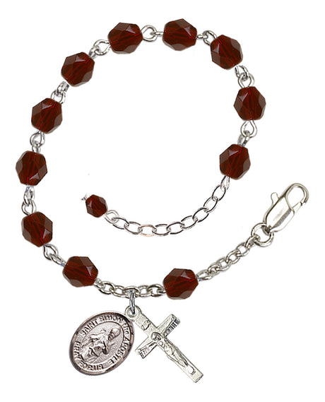 Saint Simon the Apostle Rosary Bracelet - Silver Plate - January - Garnet