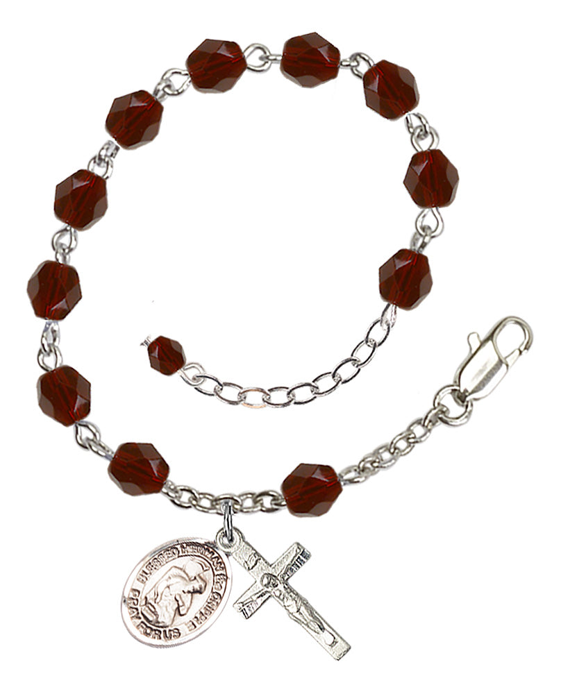Blessed Herman the Cripple Rosary Bracelet - Silver Plate - January - Garnet