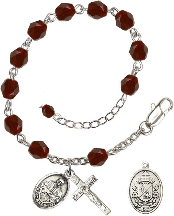 Pope Leo XIV Rosary Bracelet - Silver Plate - January - Garnet