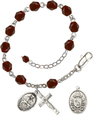 Pope Leo XIV Rosary Bracelet - Silver Plate - January - Garnet
