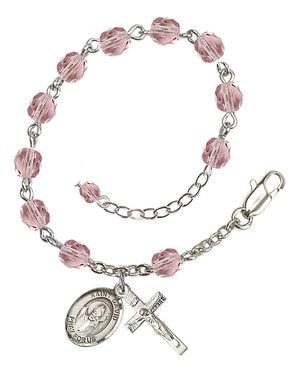 Saint David of Wales Rosary Bracelet - Silver Plate - June - Light Amethyst