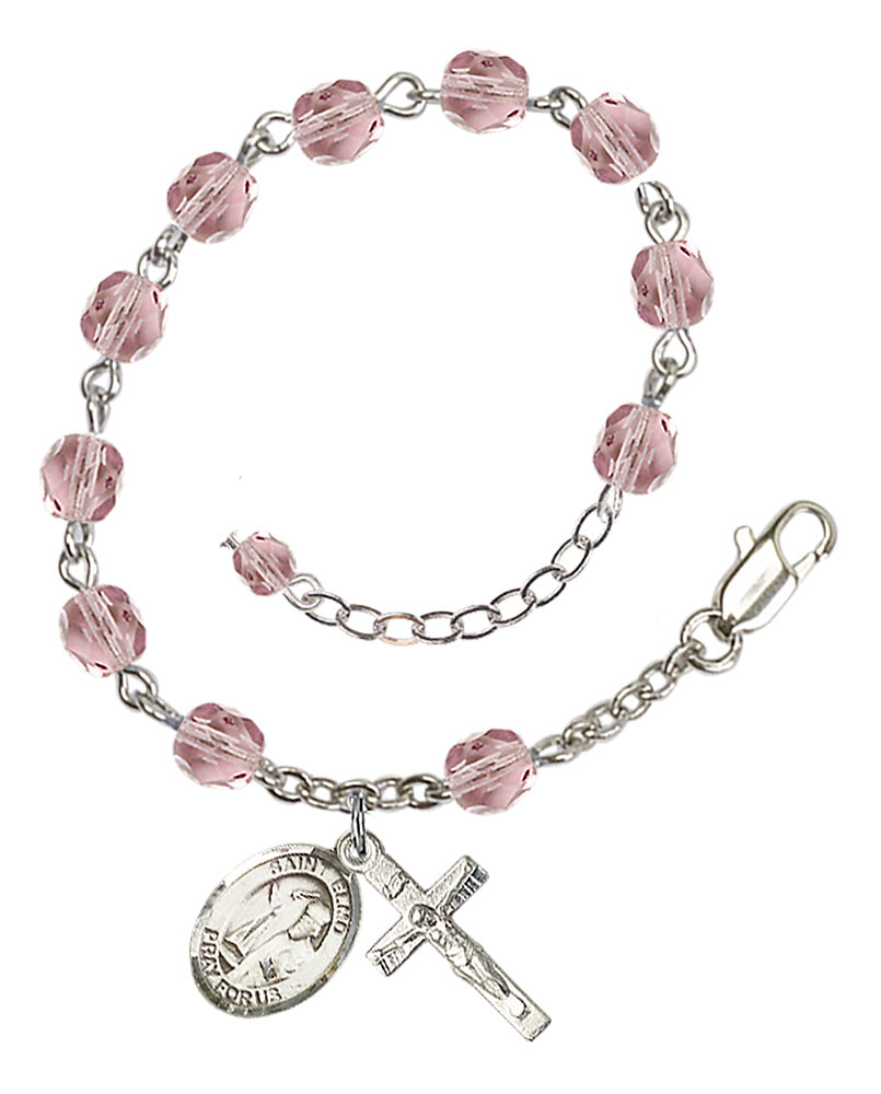 Saint Elmo Rosary Bracelet - Silver Plate - June - Light Amethyst