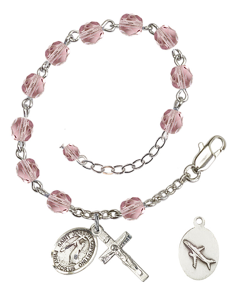 Saint Joseph of Cupertino Rosary Bracelet - Silver Plate - June - Light Amethyst