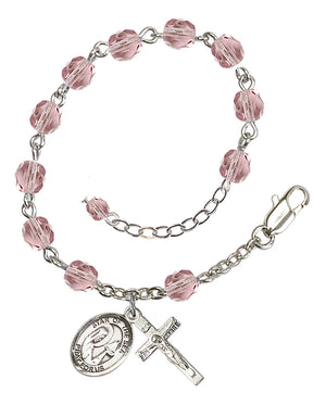 Our Lady Star of the Sea Rosary Bracelet - Silver Plate - June - Light Amethyst