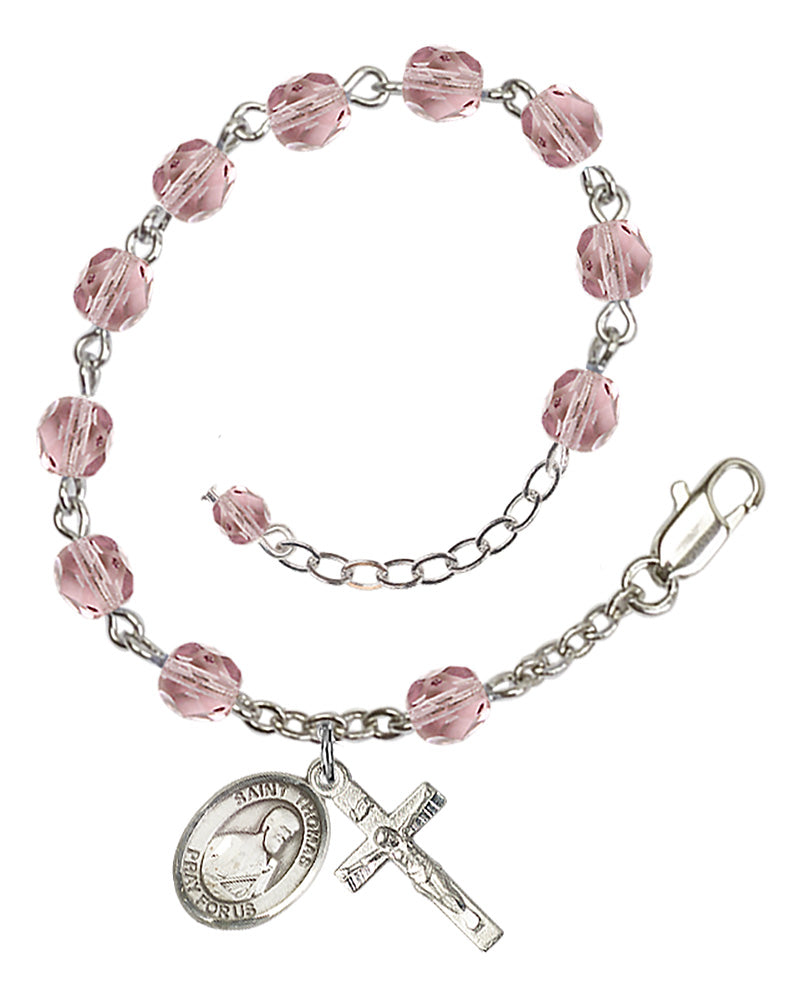 Saint Thomas the Apostle Rosary Bracelet - Silver Plate - June - Light Amethyst