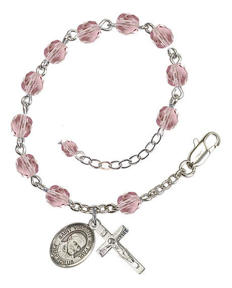 Saint Vincent de Paul Rosary Bracelet - Silver Plate - June - Light Amethyst