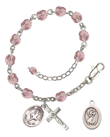 Saint Christopher Dance Rosary Bracelet - Silver Plate - June - Light Amethyst