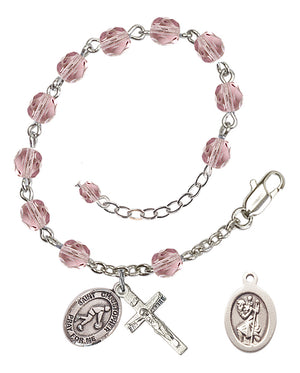 Saint Christopher Basketball Rosary Bracelet - Silver Plate - June - Light Amethyst