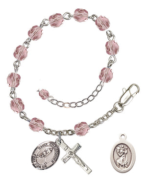 Saint Christopher Ice Hockey Rosary Bracelet - Silver Plate - June - Light Amethyst