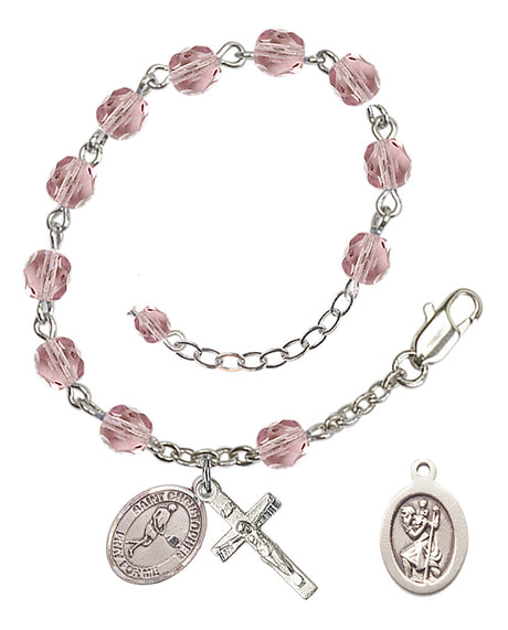 Saint Christopher Tennis Rosary Bracelet - Silver Plate - June - Light Amethyst
