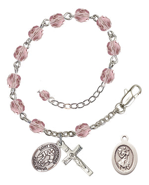 Saint Christopher Wrestling Rosary Bracelet - Silver Plate - June - Light Amethyst
