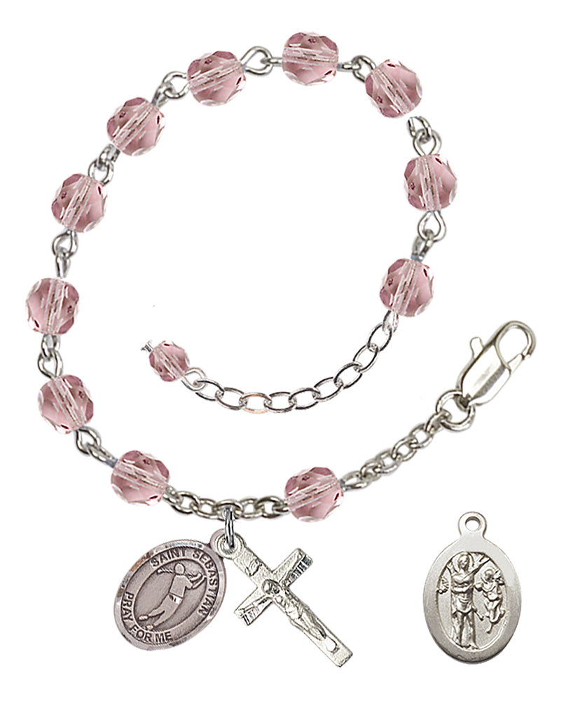 Saint Sebastian Golf Rosary Bracelet - Silver Plate - June - Light Amethyst