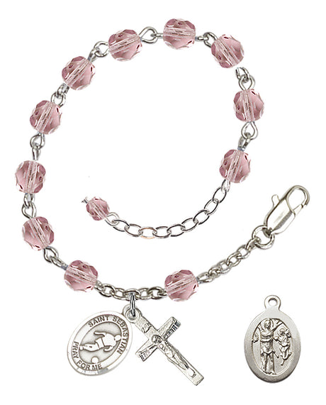 Saint Sebastian Soccer Rosary Bracelet - Silver Plate - June - Light Amethyst