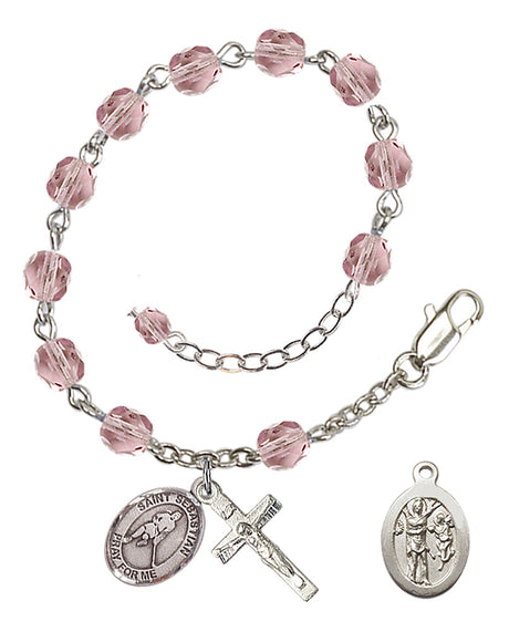 Saint Sebastian Ice Hockey Rosary Bracelet - Silver Plate - June - Light Amethyst