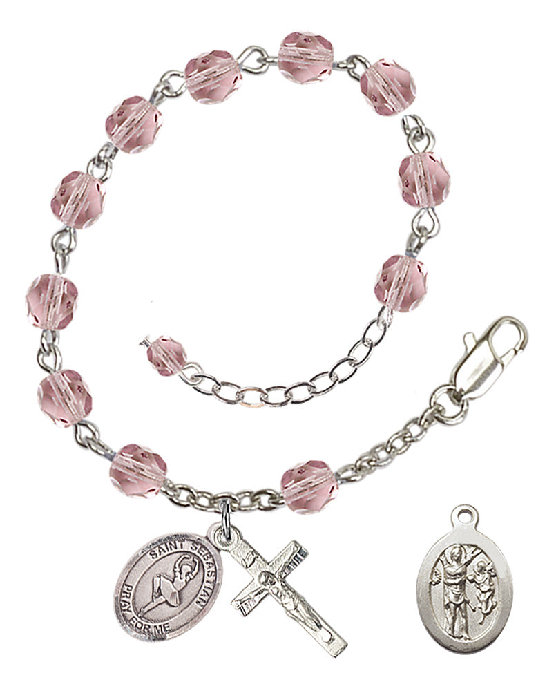 Saint Sebastian Dance Rosary Bracelet - Silver Plate - June - Light Amethyst