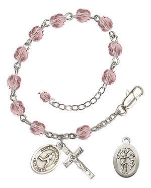 Saint Sebastian Track and Field Rosary Bracelet - Silver Plate - June - Light Amethyst