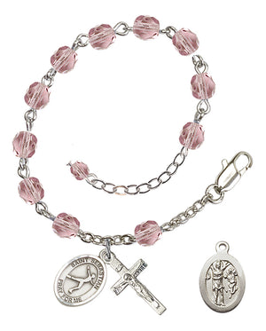 Saint Sebastian Figure Skating Rosary Bracelet - Silver Plate - June - Light Amethyst