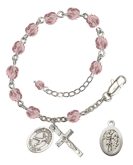 Saint Sebastian Figure Skating Rosary Bracelet - Silver Plate - June - Light Amethyst