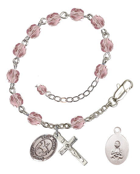 Saint Kateri Equestrian Rosary Bracelet - Silver Plate - June - Light Amethyst