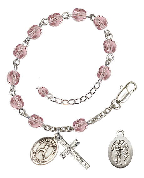 Saint Sebastian Softball Rosary Bracelet - Silver Plate - June - Light Amethyst