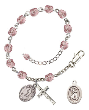 Saint Christopher Skiing Rosary Bracelet - Silver Plate - June - Light Amethyst