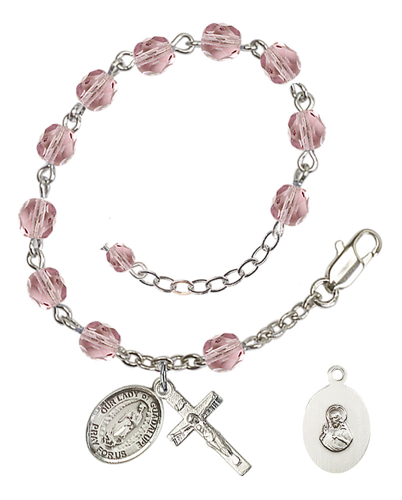 Our Lady of Guadalupe Rosary Bracelet - Silver Plate - June - Light Amethyst