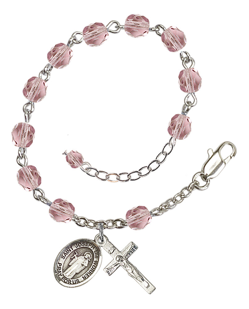 Saint Joseph the Worker Rosary Bracelet - Silver Plate - June - Light Amethyst