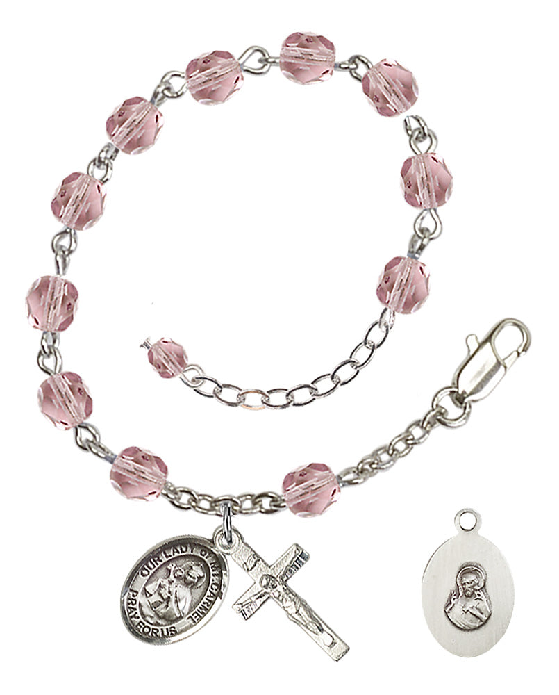Our Lady of Mount Carmel Rosary Bracelet - Silver Plate - June - Light Amethyst