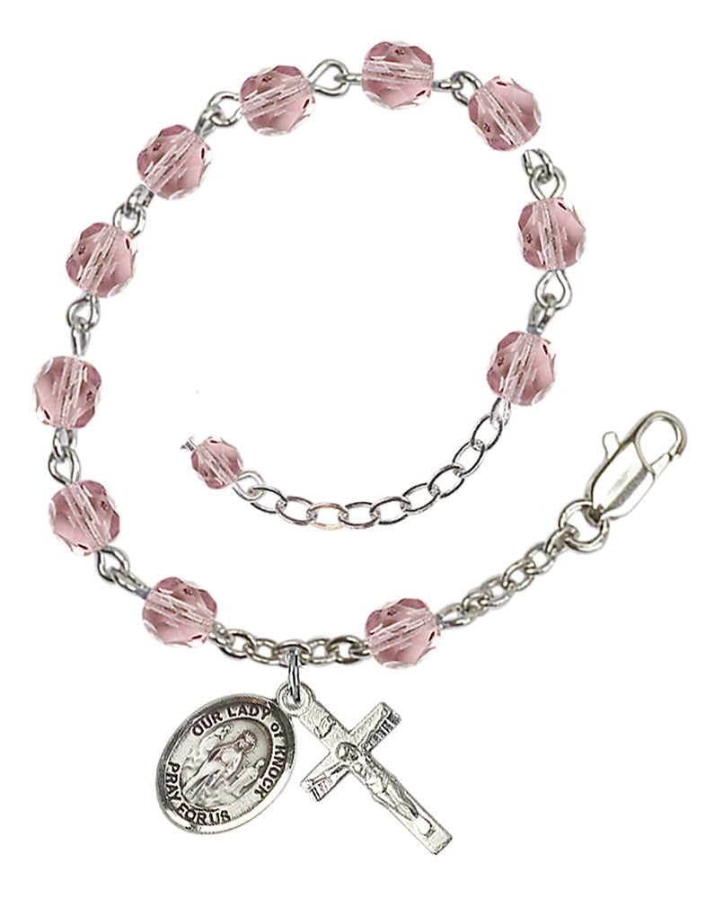 Our Lady of Knock Rosary Bracelet - Silver Plate - June - Light Amethyst