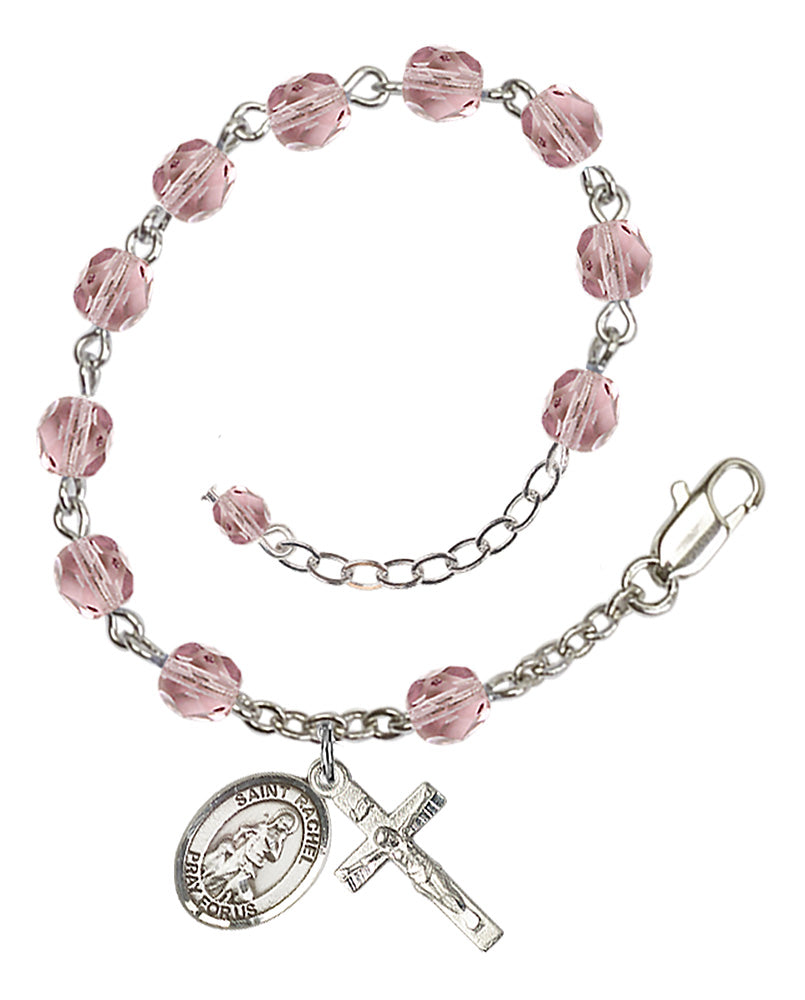 Saint Rachel Rosary Bracelet - Silver Plate - June - Light Amethyst