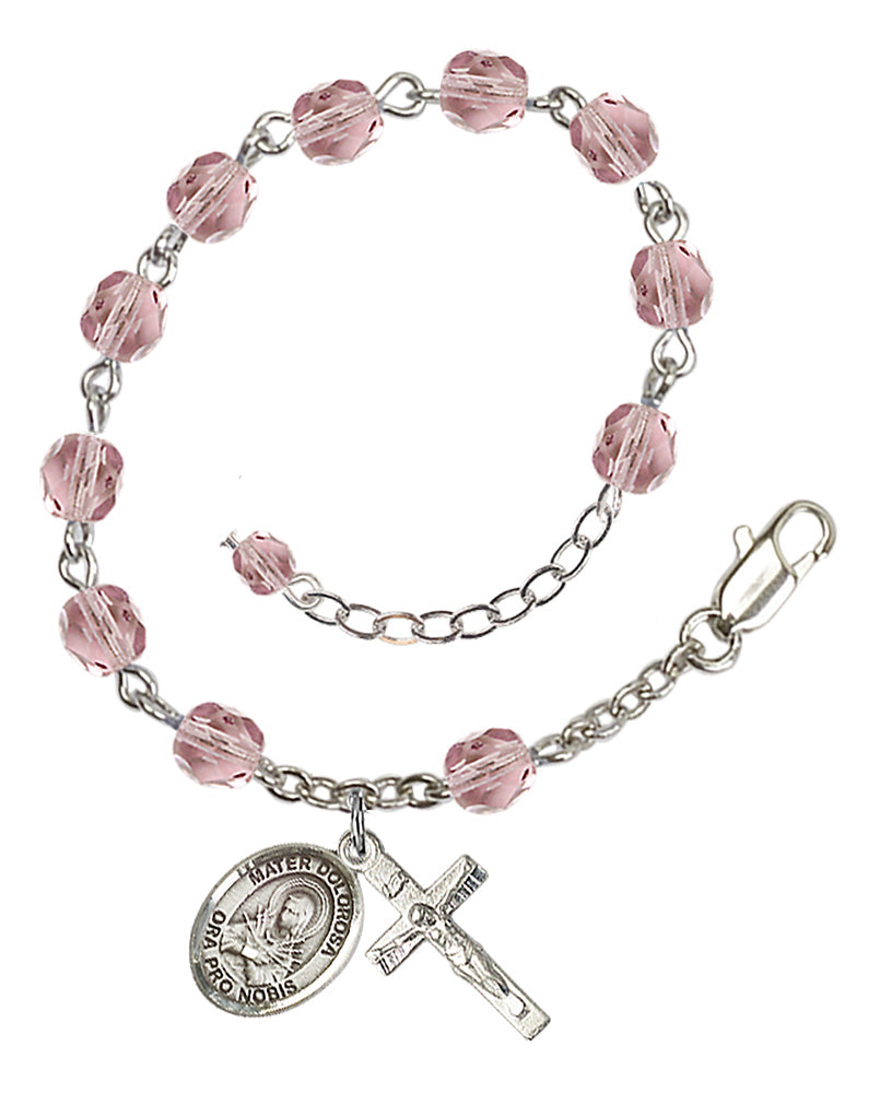 Mater Dolorosa Rosary Bracelet - Silver Plate - June - Light Amethyst