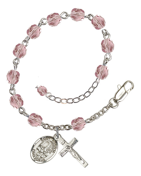 Saint Rosalia Rosary Bracelet - Silver Plate - June - Light Amethyst