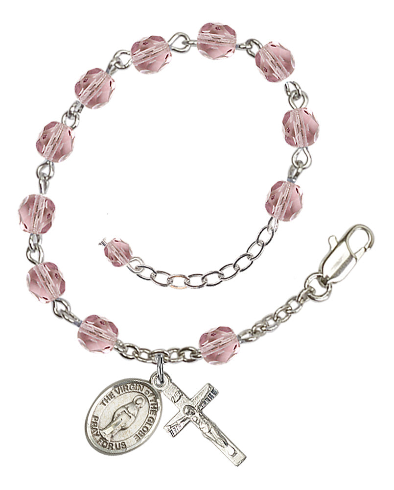 Virgin of the Globe Rosary Bracelet - Silver Plate - June - Light Amethyst