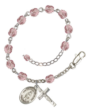 Virgin of the Globe Rosary Bracelet - Silver Plate - June - Light Amethyst