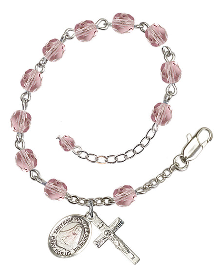Saint Rose Philippine Duchesne Rosary Bracelet - Silver Plate - June - Light Amethyst
