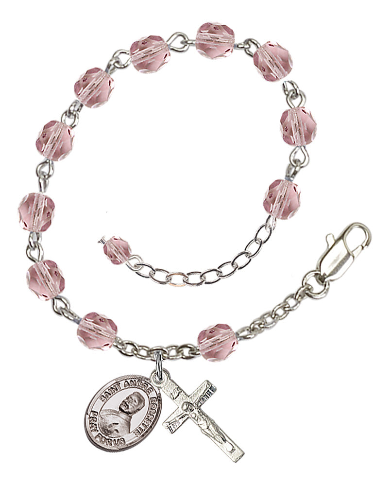 Saint Andre Bessette Rosary Bracelet - Silver Plate - June - Light Amethyst