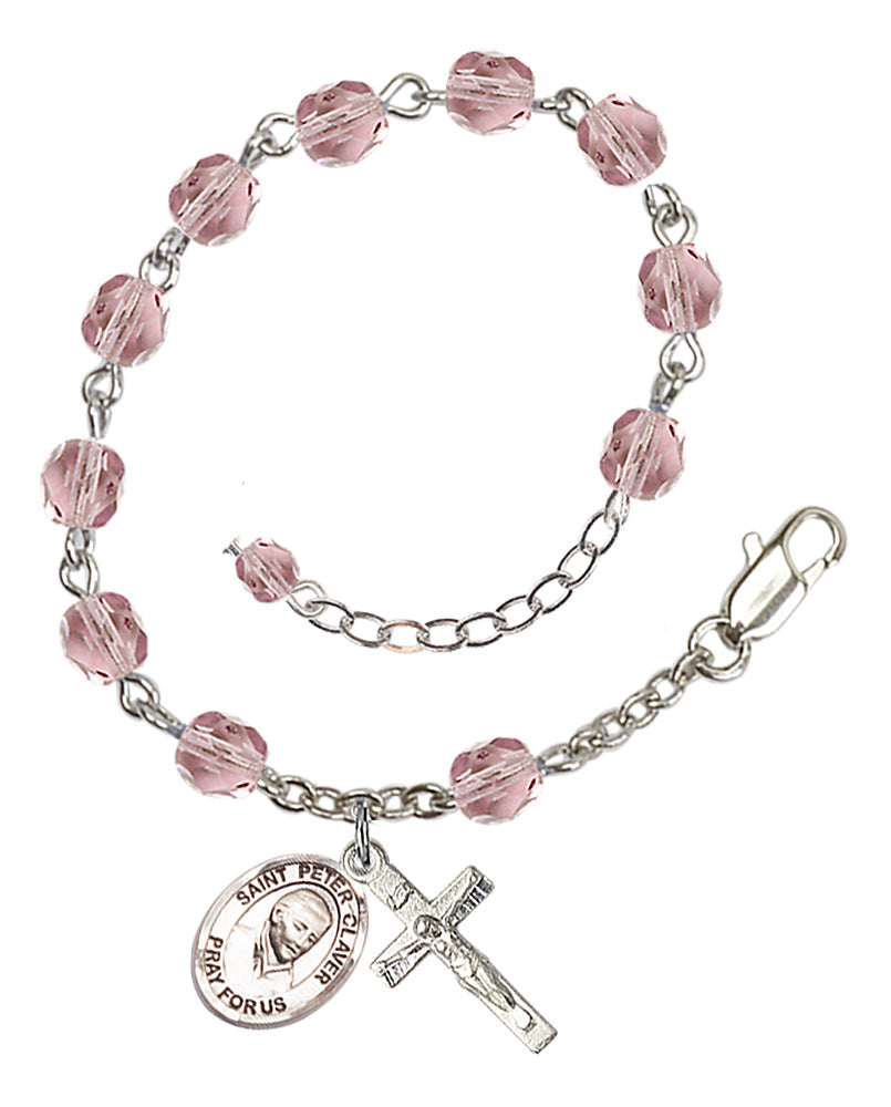 Saint Peter Claver Rosary Bracelet - Silver Plate - June - Light Amethyst