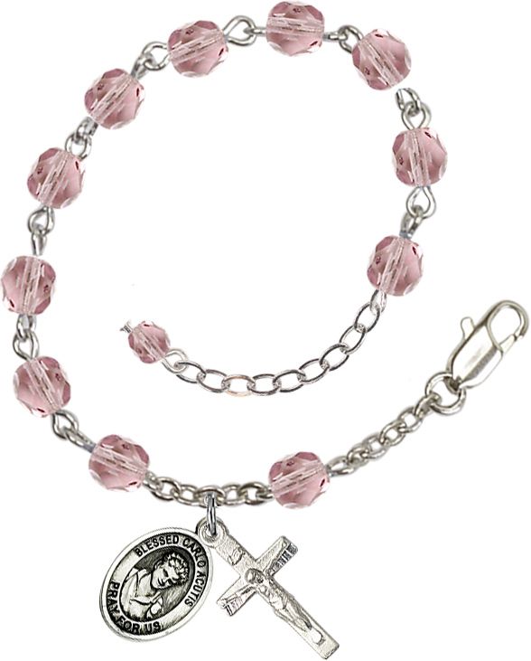 St. Carlo Acutis Birthstone Rosary Bracelet with Pewter Medal & Crucifix