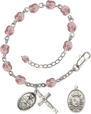 Pope Leo XIV Rosary Bracelet - Silver Plate - June - Light Amethyst