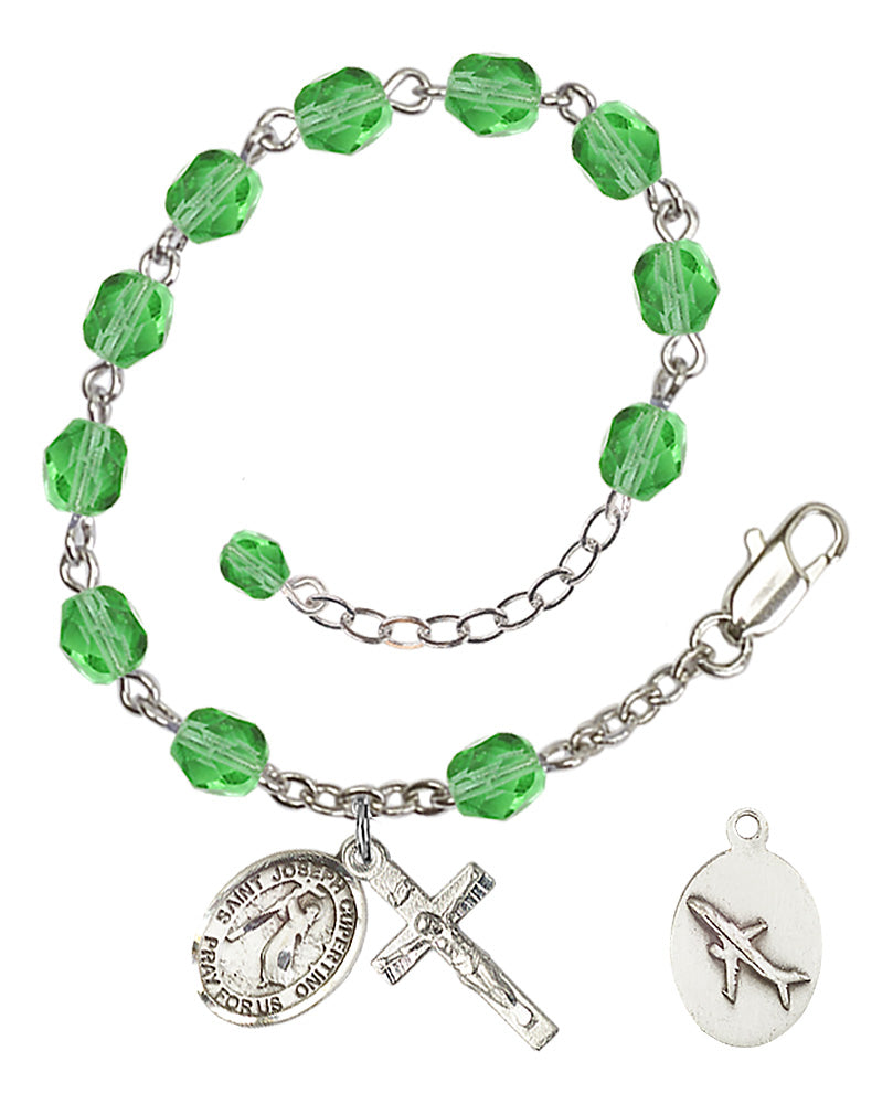 Saint Joseph of Cupertino Rosary Bracelet - Silver Plate - August - Peridot