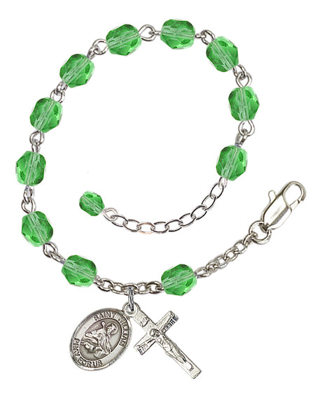 Saint William of Rochester Rosary Bracelet - Silver Plate - August - Peridot