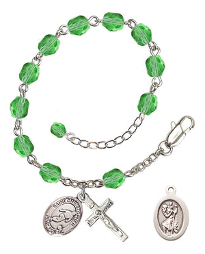 Saint Christopher Soccer Rosary Bracelet - Silver Plate - August - Peridot