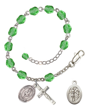Saint Sebastian Dance Rosary Bracelet - Silver Plate - August - Peridot