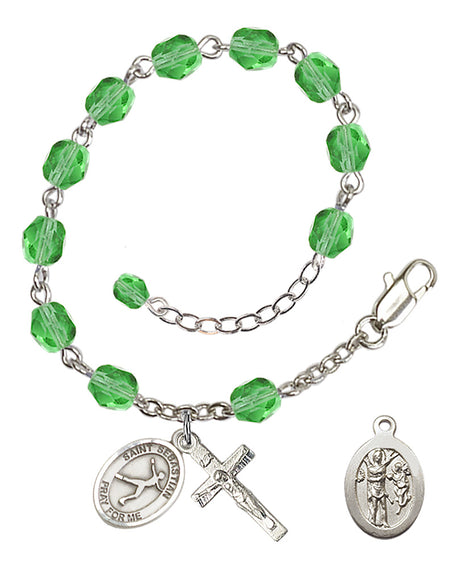 Saint Sebastian Figure Skating Rosary Bracelet - Silver Plate - August - Peridot