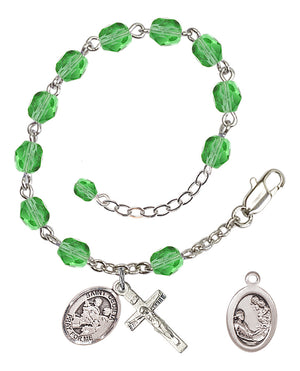 Saint Cecilia Marching Band Rosary Bracelet - Silver Plate - August - Peridot
