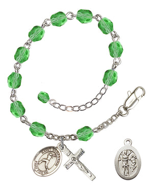 Saint Sebastian Softball Rosary Bracelet - Silver Plate - August - Peridot